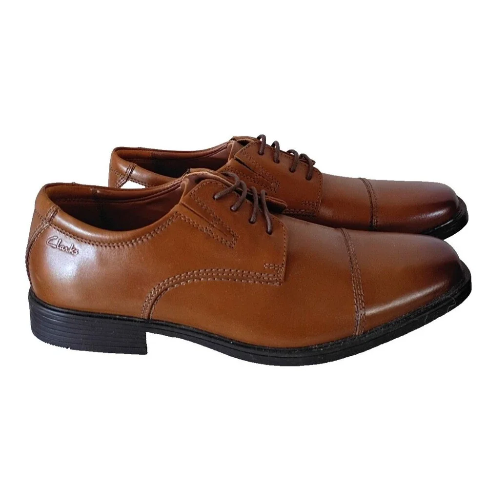 Clarks Brown Tilden Cap Toe Leather Oxford Dress Shoes 7.5M NEW